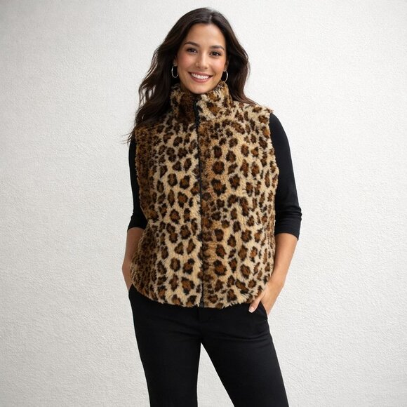 Cejon Leopard Faux Fur Vest Women Small Winter Cozy Animal Print Glam Layering - Picture 4 of 9